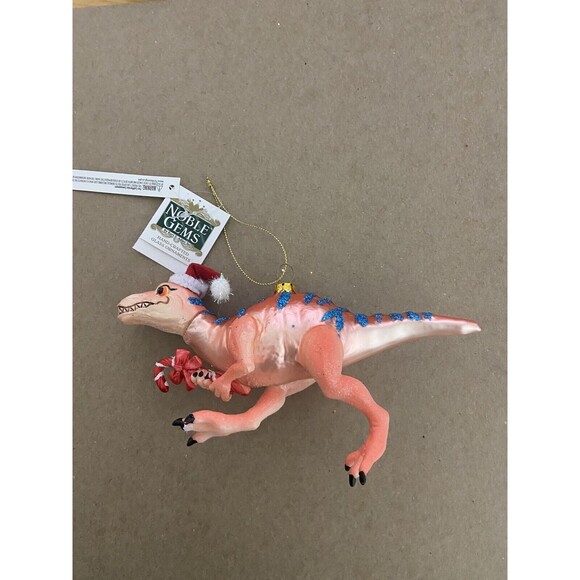Noble Gems Santa Velociraptor Dinosaur  w Candy Cane Christmas Ornament 6 In - Picture 3 of 5